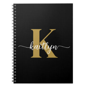 Schwarzes Goldschrift-Monogramm Notizblock