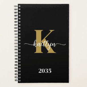 Schwarzes Goldschrift-Monogramm Planer