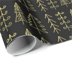 Schwarzes Goldweihnachtsbaum-Muster modern Geschenkpapier