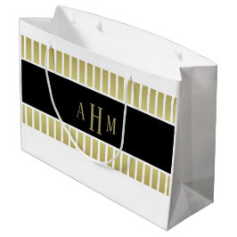 Schwarzes Goldweißer Monogramm-Streifen Große Geschenktüte
