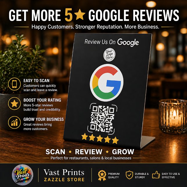 Schwarzes Google Review Geschäftsschild mit QR-Cod Sockelschild (Black Google Review Business Stand with QR Code Pedestal Sign
)