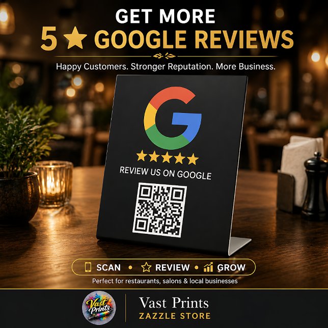 Schwarzes Google Review QR Code Podest Schild (Black Google Review QR Code Pedestal Sign
)