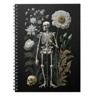 Schwarzes Gothic-Blumen-Skelett Vintage-Hallowee Notizblock