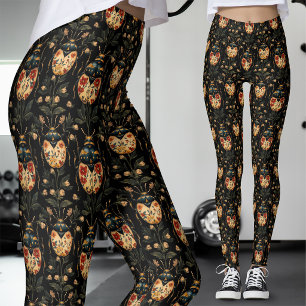 Schwarzes Gothik-Blumenkäfer-Gold Leggings
