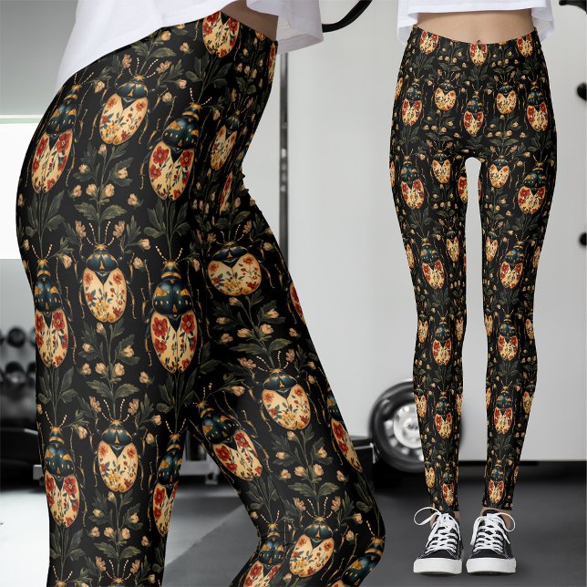 Schwarzes Gothik-Blumenkäfer-Gold Leggings (Von Creator hochgeladen)