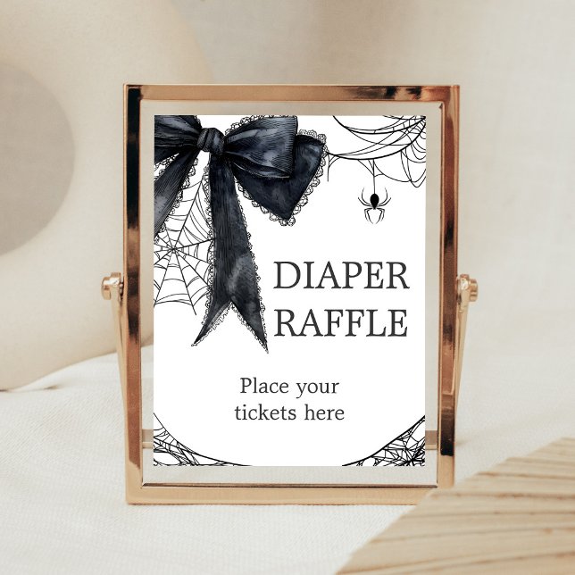 Schwarzes gotisches Diaper-Raffle-Schild für Littl Poster (Black Bow Gothic Little Boo Baby Shower Diaper Raffle Sign)