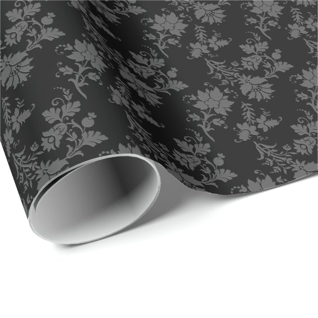 Schwarzes gotisches Floral  Geschenkpapier (Rolleneckpunkt)