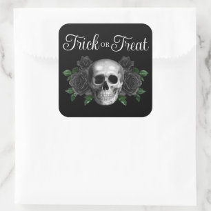 Schwarzes gotisches florales Totenkopf-Trick-or-Tr Quadratischer Aufkleber