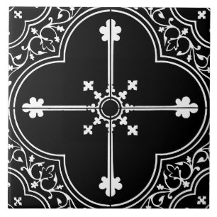 Schwarzes gotisches Kleeblattkreuz Vintage Antik Fliese