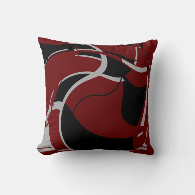 Schwarzes Grau auf Burgundy Swirling MCM Look Art  Kissen (Vorderseite)
