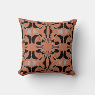 Schwarzes Grau auf Burnt Orange Large Tiles Patter Kissen