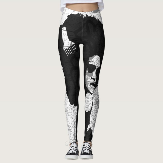 Schwarzes, Grau und Graffiti Afro Leggings (Vorderseite)