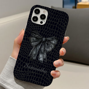 Schwarzes graues Coquette-Krokodil-Schleifen-Monog iPhone 16 Hülle