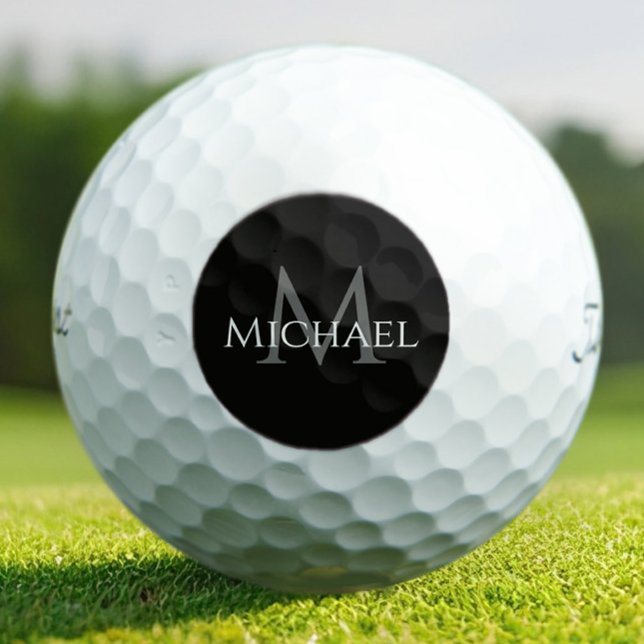 Schwarzes graues individuelles Monogramm Name Anfa Golfball (Von Creator hochgeladen)
