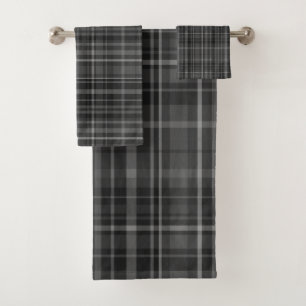 Schwarzes Graues Karomuster Minimales Chic Design Badhandtuch Set