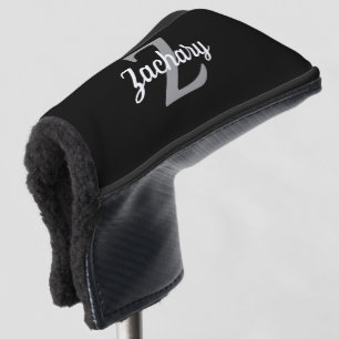 Schwarzes Graues Weißes personalisiertes Monogramm Golf Headcover