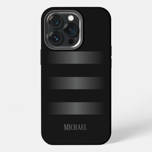 Schwarzes Graustreifen-Muster Monogramm  iPhone Hülle (Hinten)