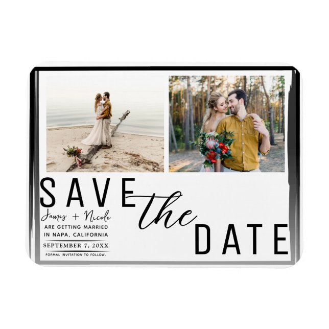 Schwarzes Grenzüberzieher Foto Save the Date Hochz Magnet (Horizontal)