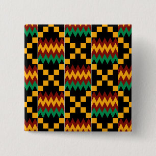 Schwarzes, grünes, rotes und gelbes Kente-Tuch Button