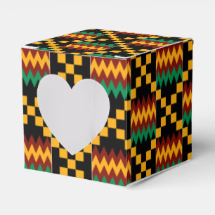 Schwarzes, grünes, rotes und gelbes Kente-Tuch Geschenkschachtel