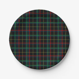 Schwarzes, grünes und rotes Tartan-Muster Pappteller