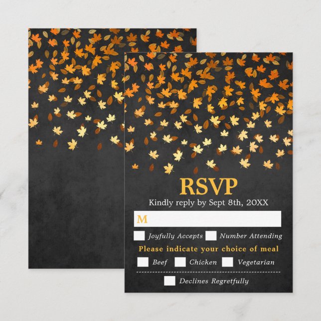 Schwarzes Grunge für Hochzeitsessen im Herbst RSVP Karte (Vorne/Hinten)