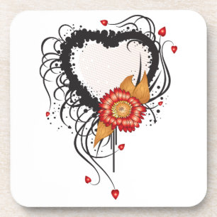 Schwarzes Grunge Herz Sonnenblume Untersetzer