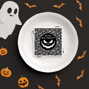 Schwarzes Gruseliges Kürbisgesicht Frohe Halloween Serviette