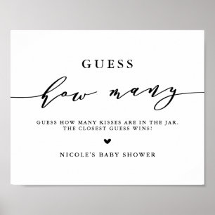 Schwarzes Guess How Many Kisses Script Baby Shower Poster
