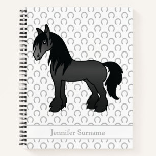 Schwarzes Gypsy Vanner Clydesdale Pferd & Text Notizbuch