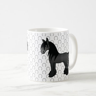 Schwarzes Gypsy Vanner Clydesdale Shire Cartoonpfe Kaffeetasse