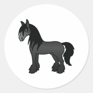 Schwarzes Gypsy Vanner Clydesdale Shire Cartoonpfe Runder Aufkleber