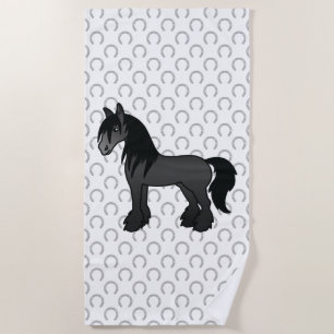 Schwarzes Gypsy Vanner Clydesdale Shire Cartoonpfe Strandtuch