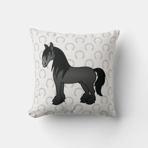 Schwarzes Gypsy Vanner / Shire / Clydesdale Pferd Kissen