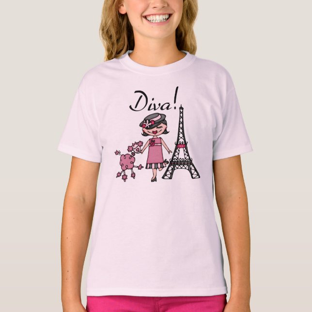 Schwarzes Haar-Diva T-Shirt (Vorderseite)