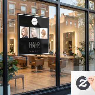 Schwarzes Haar Friseur Foto Collage Elegantes Logo Fensteraufkleber