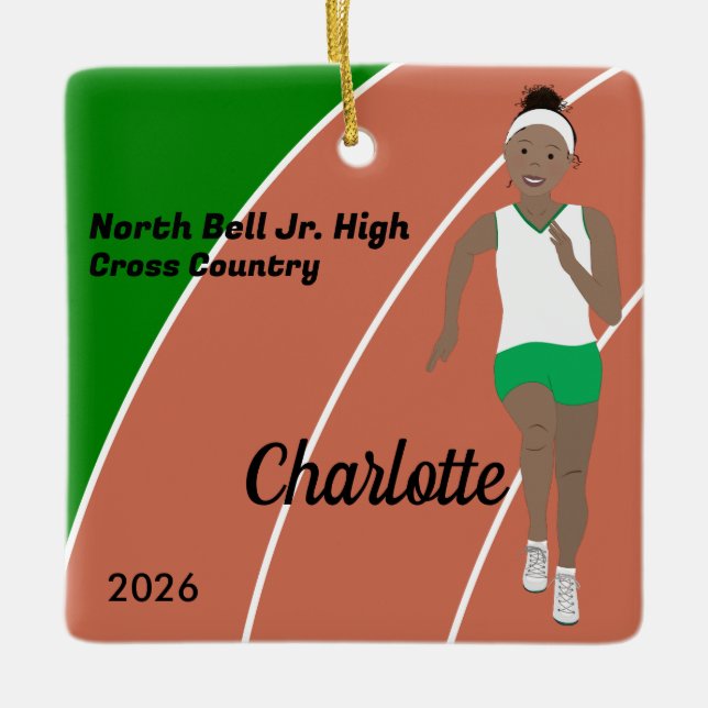 Schwarzes Haar für Track und Field Girl in Grün un Keramikornament (Vorderseite)