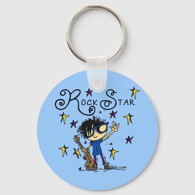 Schwarzes Haar-Jungen-Rockstar Schlüsselanhänger (Vorderseite)