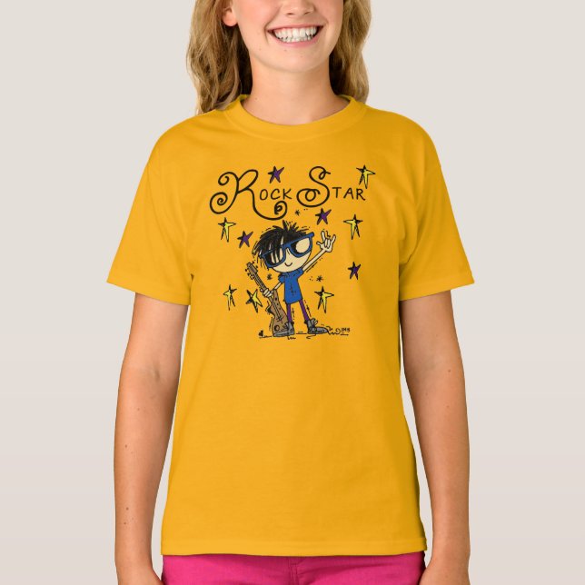 Schwarzes Haar-Jungen-Rockstar T-Shirt (Vorderseite)