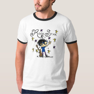 Schwarzes Haar-Jungen-Rockstar T-Shirt