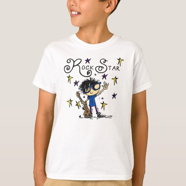 Schwarzes Haar-Jungen-Rockstar T-Shirt (Vorderseite)