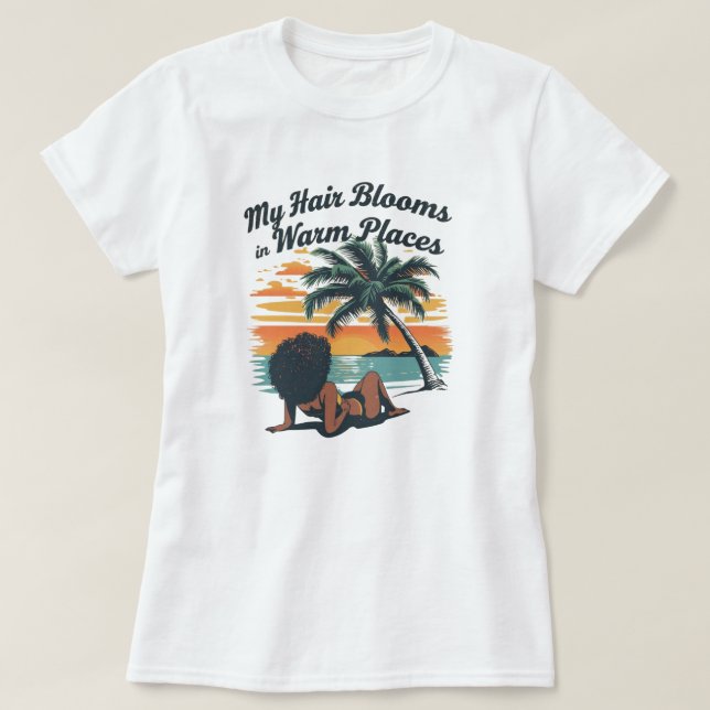 Schwarzes Haar Sommer Strand Afro Custom T-Shirt (Design vorne)