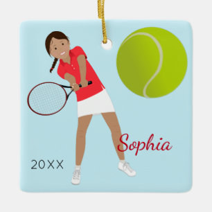 Schwarzes Haar-Tennis-Spieler-Andenken Keramikornament