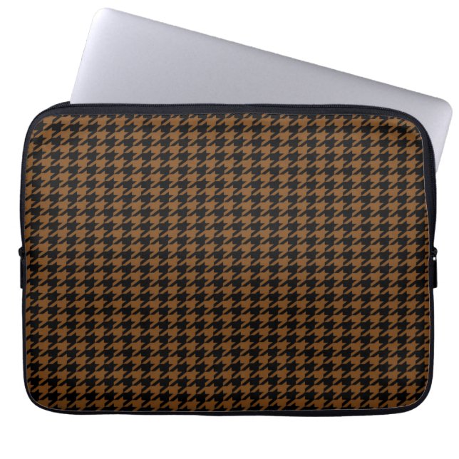 Schwarzes Hahnentrittmuster auf Brown Laptopschutzhülle (Vorderseite)