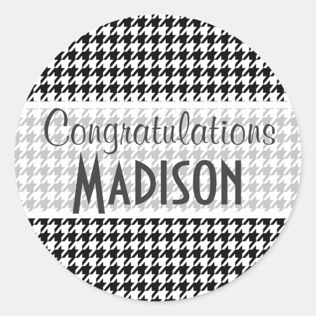 Schwarzes Hahnentrittmuster Runder Aufkleber (Vorderseite)