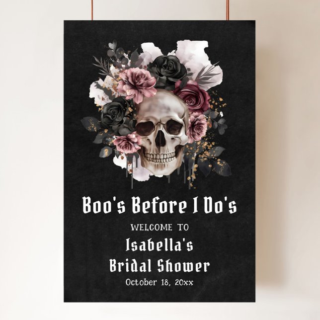 Schwarzes Halloween-Brautparty Begrüßung Poster (Boo's Before I Do's Skull Bridal Shower Welcome Sign
)