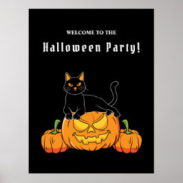 Schwarzes Halloween "Cat And Pumpkin" Poster