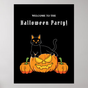 Schwarzes Halloween "Cat And Pumpkin" Poster