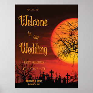 Schwarzes Halloween Hochzeitsempfang Print 18x24 Poster