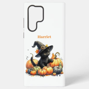 Schwarzes Halloween Kätzchen mit Kürbiskuits & Hex Samsung Galaxy Hülle